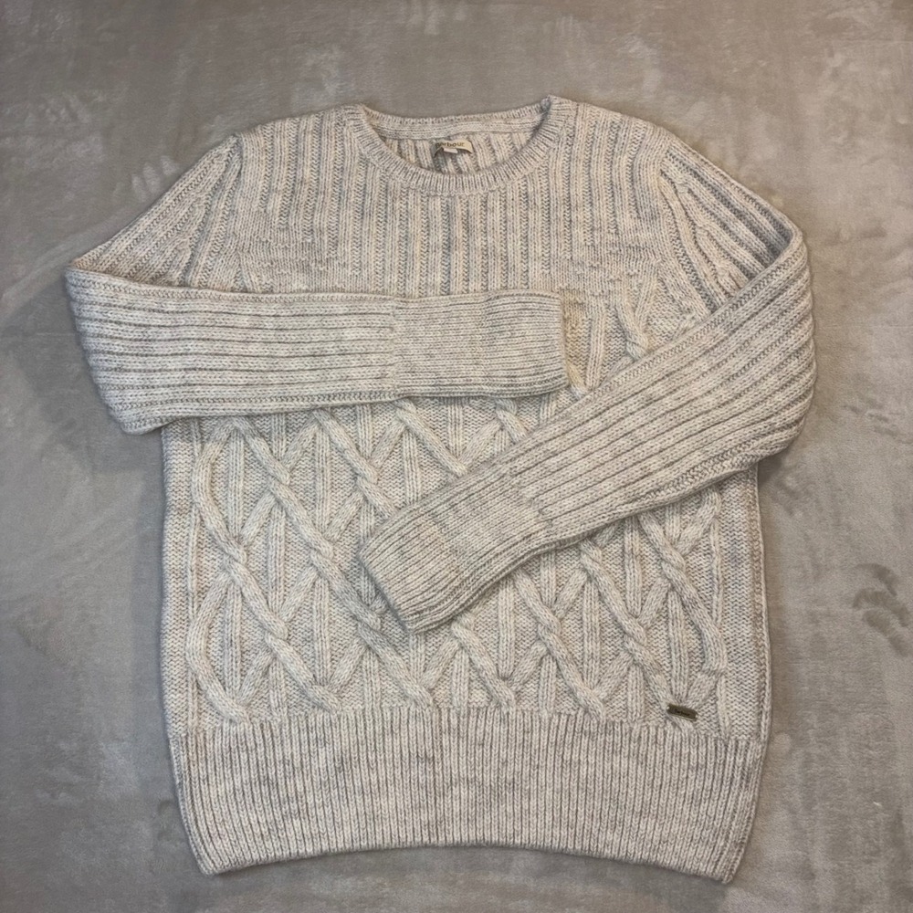 Barbour Safflower Knit Sweater Women's 14 Wool Alpaca Cable Knit Oatmeal Luxury
